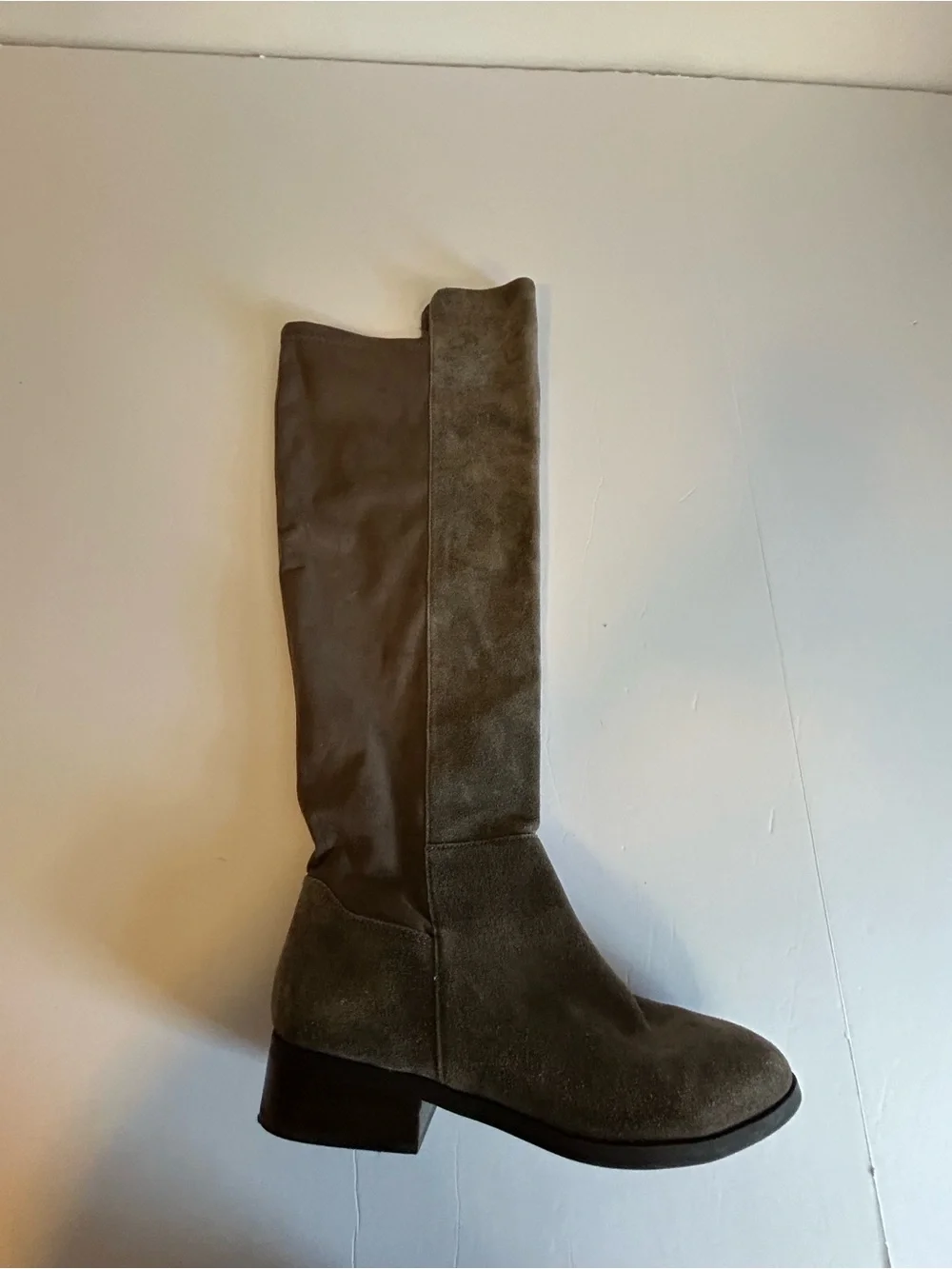 Lucky Brand Over-the-Knee Calypso Suede Boots in Tan with Brown stretch panel